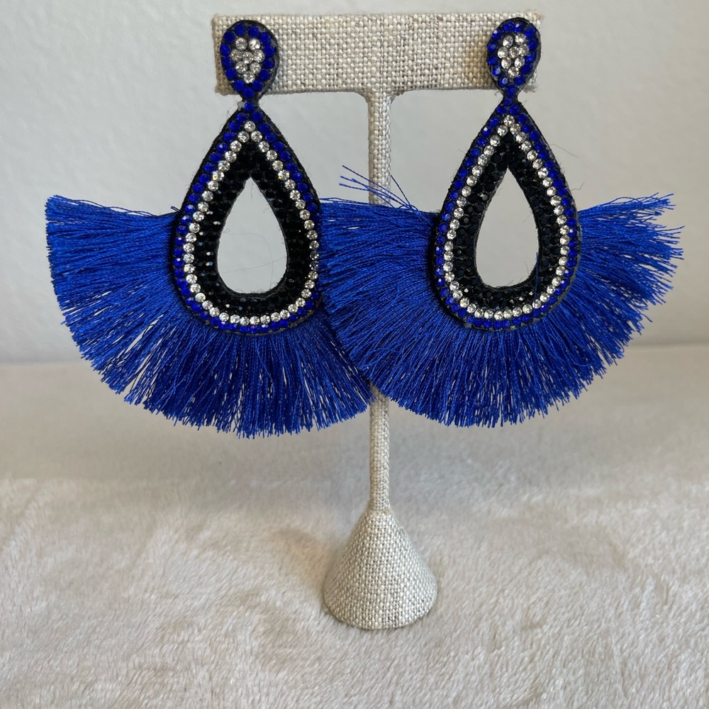 Blue and Black‎ Fringe Earrings